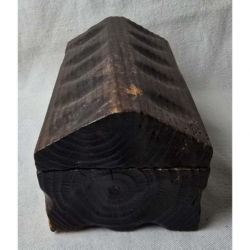 Hand Carved Wood Trinket Box W/Hinged Lid 6.5